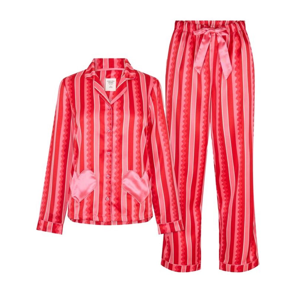 Chelsea Peers Womens/Ladies Wavy Lines Satin Long Pyjama Set / Pink